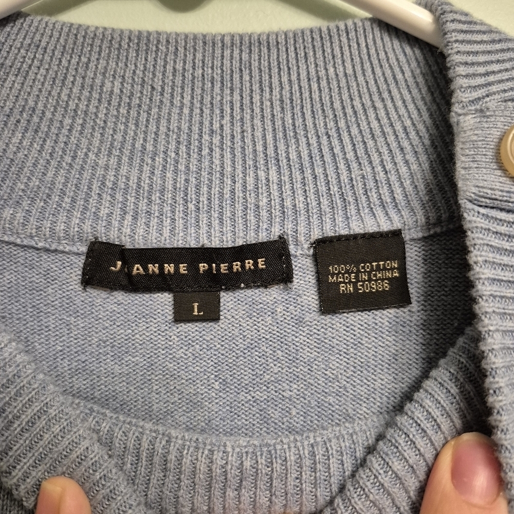 Jeanne Pierre Women's Preppy Minimalist Blue Mock Neck Knit Sweater Size Large - Picture 4 of 4